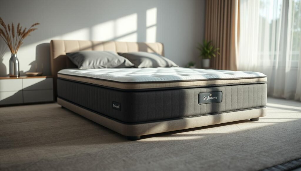 A luxurious, independently encased coil spring mattress from StylesMaven. Meticulously crafted with high-quality materials, it offers superior comfort and support. Generous layers of soft, contouring memory foam and a resilient, pressure-relieving spring core, harmoniously blended to provide an unparalleled sleeping experience. Showcased in a serene, sun-dappled bedroom setting, the mattress exudes an aura of tranquility and rest. Captured through a wide-angle lens, the scene highlights the mattress's sleek, minimalist design and the elegant, refined aesthetic of the StylesMaven brand. A luxurious, independently encased coil spring mattress from StylesMaven. Meticulously crafted with high-quality materials, it offers superior comfort and support. Generous layers of soft, contouring memory foam and a resilient, pressure-relieving spring core, harmoniously blended to provide an unparalleled sleeping experience. Showcased in a serene, sun-dappled bedroom setting, the mattress exudes an aura of tranquility and rest. Captured through a wide-angle lens, the scene highlights the mattress's sleek, minimalist design and the elegant, refined aesthetic of the StylesMaven brand.